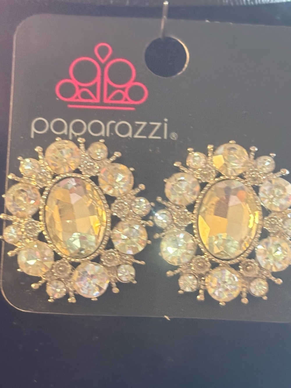 Paparazzi Silver tone Crystal Floral Statement Earrings, clip on style